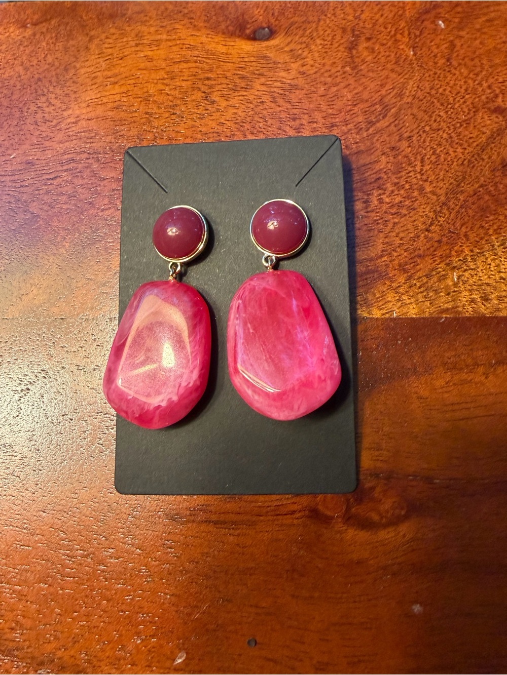 LOFT Pink Statement Drop Earrings Red Pink Resin Geometric